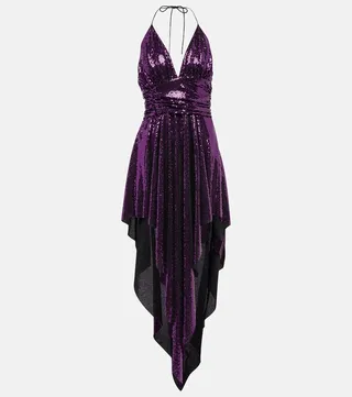 Embellished asymmetrical midi dress