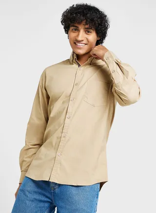 Cotton-Elastane Casual Single Pocket Shirt
