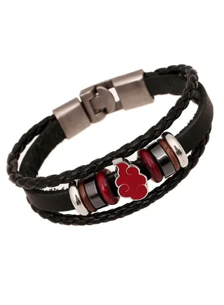 Naruto Anime Peripheral Akatsuki Red Cloud Personality Braided Leather Bracelet 