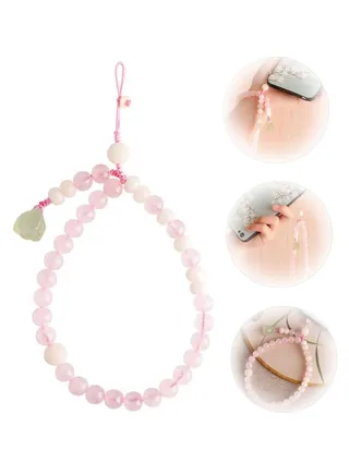 Cell Phone Lanyard Strap Pink Crystal Beads, Hand Wrist Phone Charms Bracelet Anti-lost Wrist Rope String Vintage Hanging Rope for Camera Car Key Purse Hanging Decor, 1 Pcs, Pink 