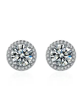Women's Stud Earrings Fashion Full Diamond Princess Round Bag Earrings Stud Earrings Girls Silver Earrings 