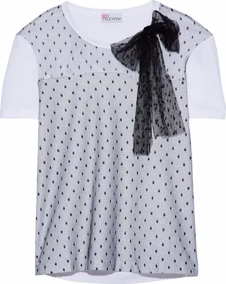 Bow-embellished point d'esprit-paneled cotton-jersey T-shirt