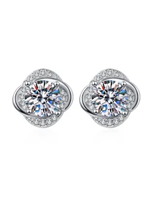 Petal earrings girls full diamond silver earrings 