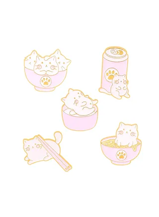 Pink Cat Enamel Pins for Women Girl Cute Animal Enamel Brooch Pins for Jackets Cartoon Chopsticks Cans Big Bowl Noodles Cat Enamel Brooch Badge DIY Accessories Décor 