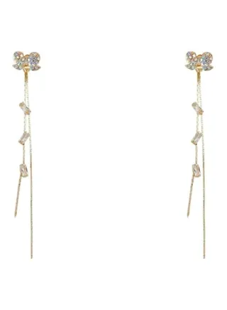 Bow Tassel Diamonds Studded Dangle Earrings 