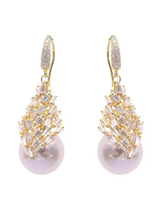 Pearl Drop Earrings Set,18K Gold Plated Pearl Dangle Earrings for Women Girls 