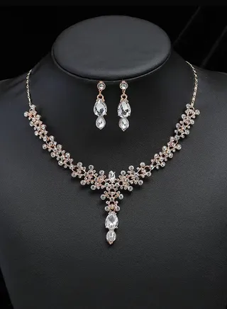 Bridal Wedding Jewelry Set Bridesmaid Party Choker Necklace Water Drop Pendant Earrings Sets for Women and Girls Zircon Dinner Dress Accessories 