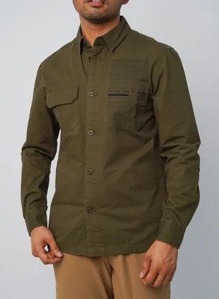 Men’s Two Chest Pockets Denim Shirt in Green 