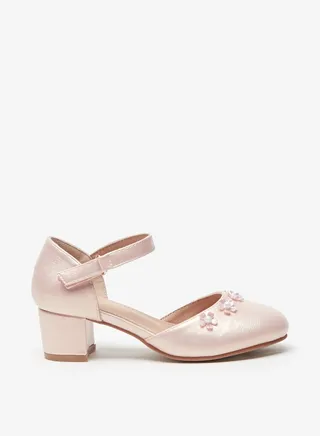 Girls Embellished Block Heel D'Orsay with Hook and Loop Closure 
