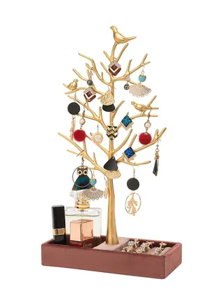 Jewelry Tree Stand Organizer Birds Tree Stand Jewelry Display Stand Decorative Jewelry Hanger Holder Rack Tower with tray for Necklaces Bracelet Earrings Ring Watches 