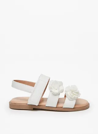 Girl's Floral Applique Sandals With Hook And Loop Closure 