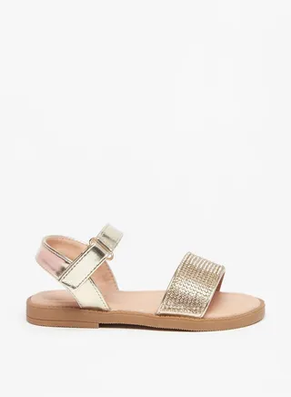 Girl's Stone Embellished Sandals With Hook And Loop Closure 