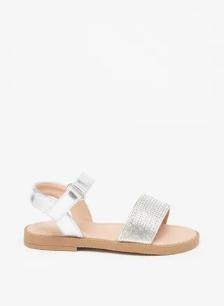 Girl's Stone Embellished Sandals With Hook And Loop Closure 