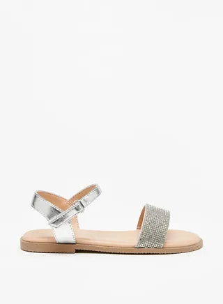 Girl's Embellished Sandals With Hook And Loop Closure 