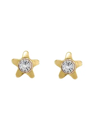Sterilized Earring 24K Gold Plated 4mm Tiffany Star with Crystal stone dozen (12 pieces) 
