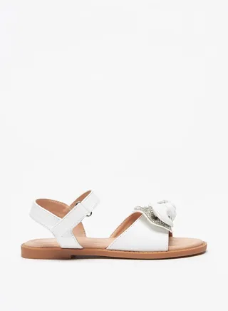 Girl's Bow Accented Sandals With Hook And Loop Closure Ramadan Collection 