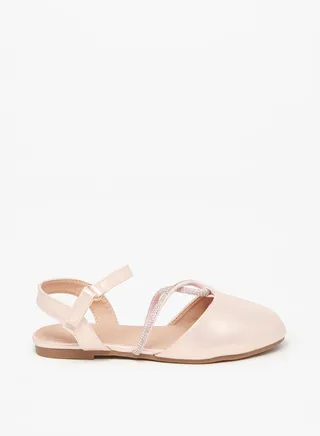Girl's Embellished Ballerinas With Hook And Loop Closure 