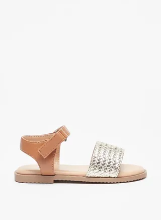 Girl's Weave Textured Sandals with Hook and Loop Closure Ramadan Collection 