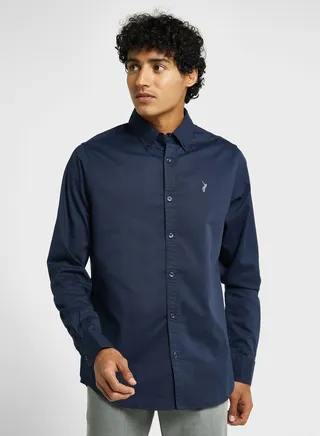 Thomas Scott Classic Slim Fit Spread Collar Twill Casual Shirt 