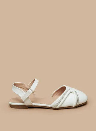 Girl's Embellished Ballerinas With Hook And Loop Closure 