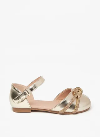 Girls Embellished Flat Sandals with Hook and Loop Closure 