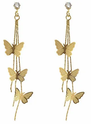Tassel Earrings Gold Plated Dainty Vivid Butterfly Silver Post Bar Long Thread Crystal Drop for Women Girl Gifts Present Valentines Birthday Anniversary Mothers Day 