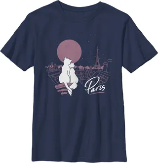 Boy's Aristocats Duchess and Thomas Love in Paris T-Shirt - Navy Blue - Small