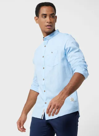 Thomas Scott Classic Slim Fit Mandarin Collar Cotton Casual Shirt