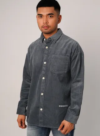 Men’s Collared Neck Button Down Casual Relaxed Shirt in Mist 