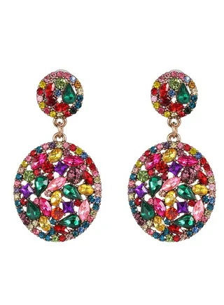 Multi colored Crystal Drop Dangle Earrings, Sparkling Rhinestone Pave Round Stud Earrings, Vintage Earrings for Women, Girls 