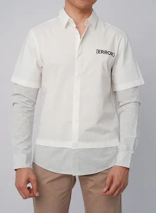 Men’s White Contrast Sleeve "Error" Printed Shirts in Bright White 