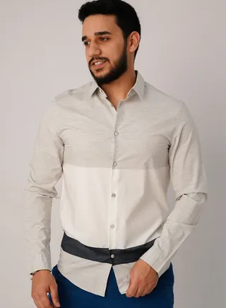 Men’s Colorful Stripes Long Sleeves Shirt in Light Grey 