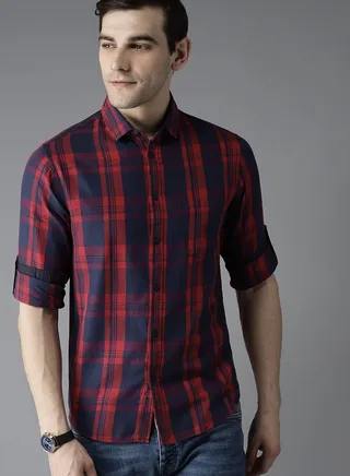 Men's Cotton Checkered Slim Fit Casual Shirt with Pocket, Full Sleeve Shirt for Formal & Casual Wear