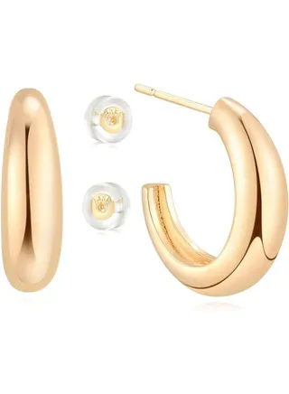 Women Huggie Earrings Gold Hoop 14K Gold Filled Small Simple Handmade Hypoallergenic Everyday Jewelry 