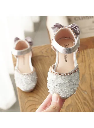 Girls Summer New Rhinestone Soft Bottom Sandals Children's Princess Leather Shoes 