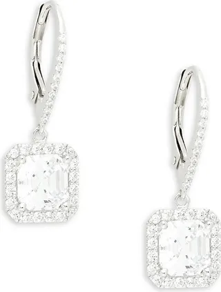Platinum-Plated Sterling Silver & Simulated Diamond Drop Earrings