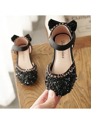 Girls Summer New Rhinestone Soft Bottom Sandals Children's Princess Leather Shoes 