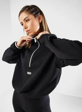 Zip Neck Logo Detail Sweater