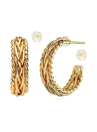 Women Hoop Earrings Gold Open C Shape 14K Gold Filled Small Simple Handmade Hypoallergenic Everyday Illusion Jewelry 