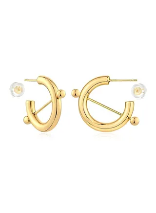 Women Hoop Earrings Gold Open C Shape 14K Gold Filled Small Simple Handmade Hypoallergenic Everyday Illusion Jewelry 