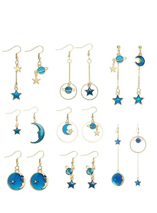 8 Pairs Assorted Multiple Stud Earrings Jewelry Set Enamel Moon Star Drop Bohemian Style Retro Earrings Alloy Earring Set for Woman Mother Girls Friends Gift 