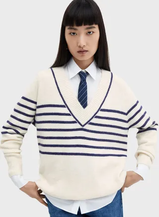 V-Neck Striped Sweater 