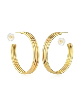Women Hoop Earrings Gold Open C Shape 14K Gold Filled Small Simple Handmade Hypoallergenic Everyday Illusion Jewelry 