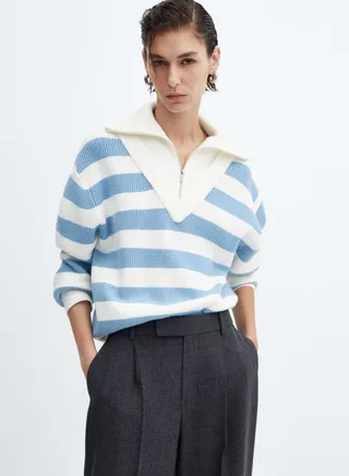 Zip Detail Striped Sweater 