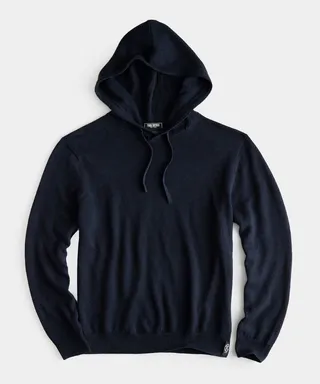 Linen Cotton Popover Hoodie in Navy