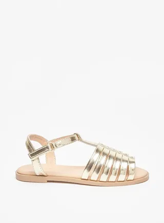 Girl's Solid Sandals With Hook And Loop Closure 