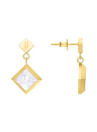 Police Blatant Yellow Gold Plated Stainless Steel Ladies Earrings With Mother-Of-Pearl Inlay & Crystal - PEJLE0001302 