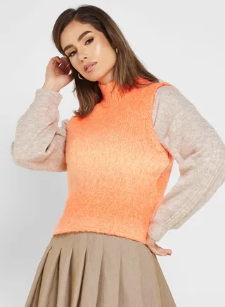 High Neck Color Block Sweater 
