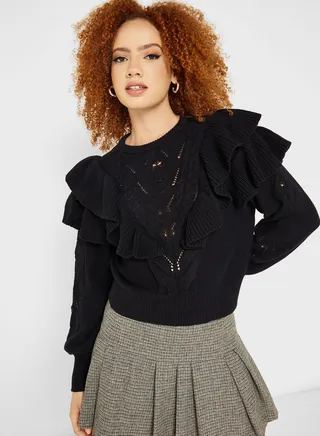 Ruffle Puff Sleeve Sweater