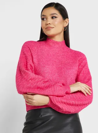 High Neck Balloon Sleeve Sweater 
